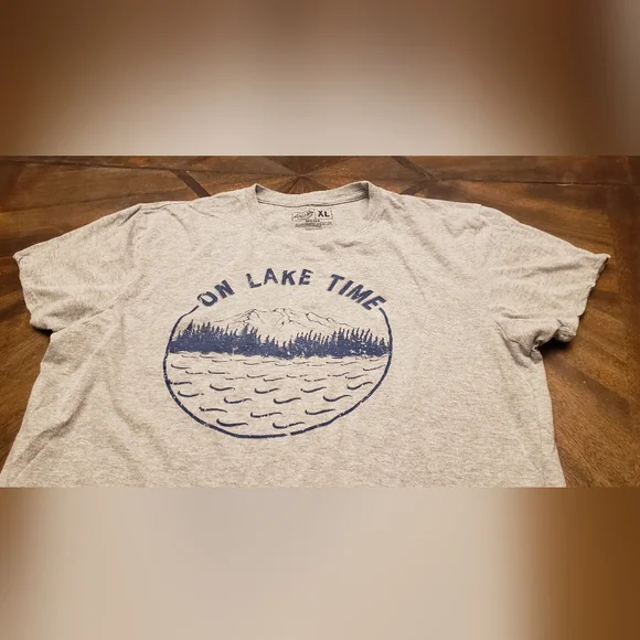 Mens XL Gray Graphic T-Shirt - On Lake Time - Picture 4 of 12